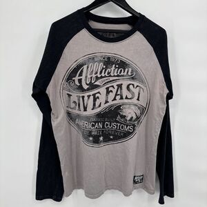 Affliction Men's X-Large Black Shirt Long Sleeve Live‎ Fast Gray & Black Cotton